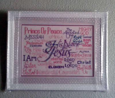 His Name is Jesus stitched by Sally Beyer
